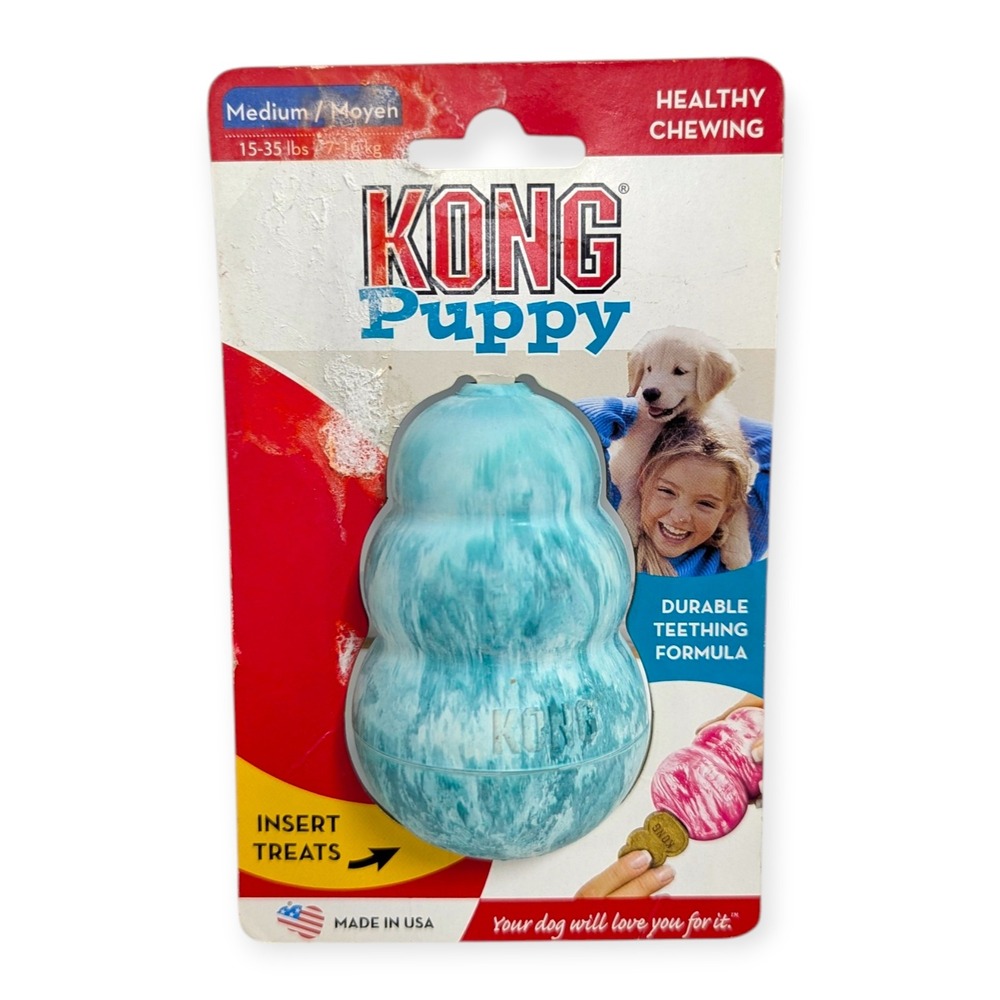 KONG Puppy Dog Toy Medium Blue White Swirl Rubber Teething Treat Dispenser KP2